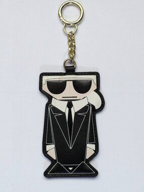 Karl Lagerfeld Key Chain-Bag Charm Black Gold Tone Hardware-RARE